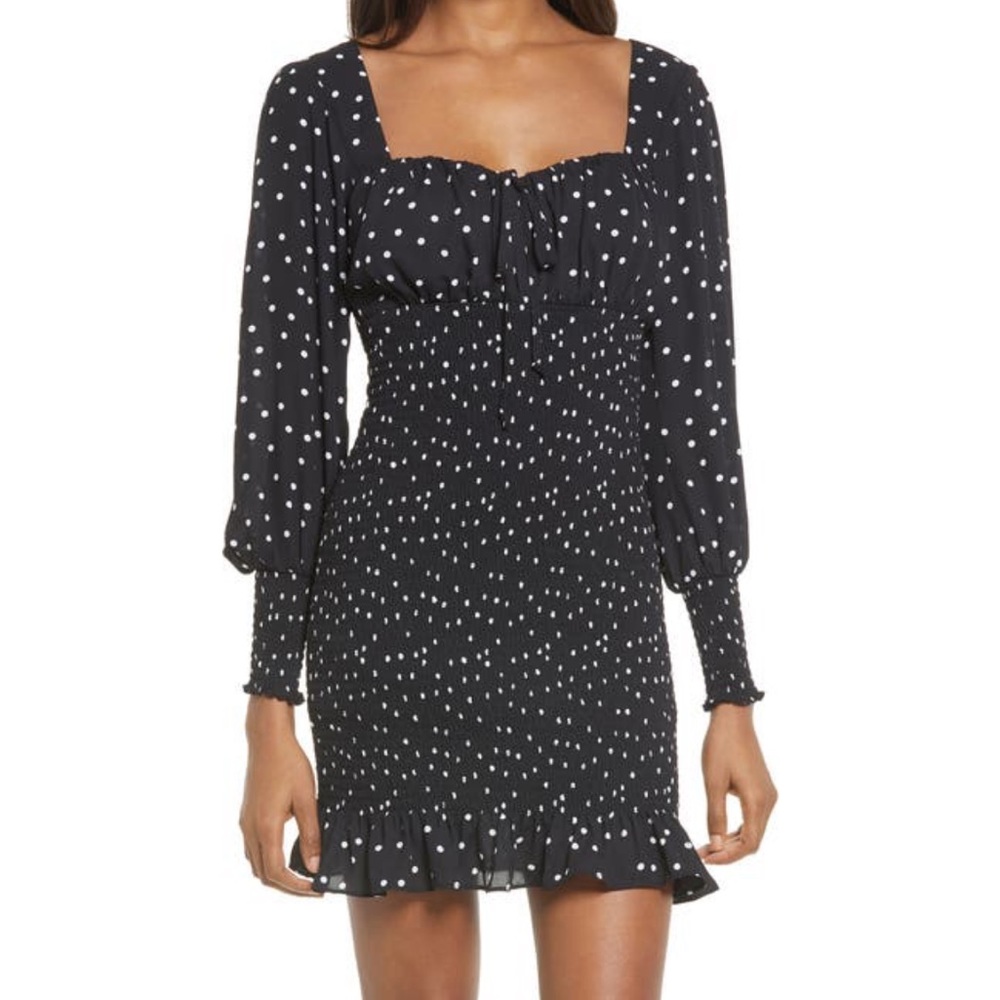 Smocked Polka Dot Mini Dress